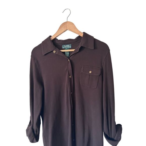 Lauren Ralph Lauren Chest Pocket Roll Tab Sleeve Button Down Shirt Purple Small - Picture 3 of 9